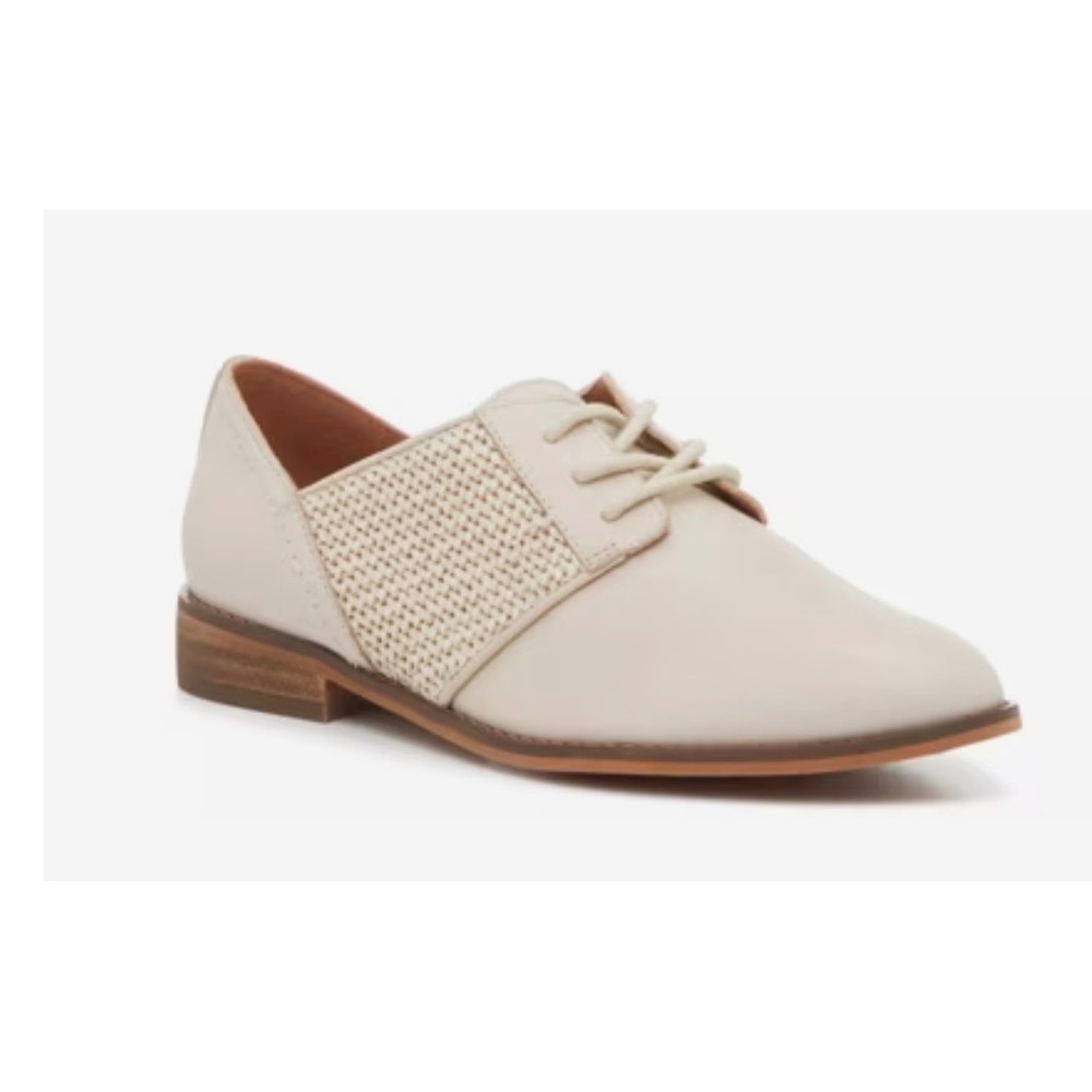 Lucky Brand Elyza Oxford Women's Beige Woven Leather Lace Up Flat‎ Shoes Size 11